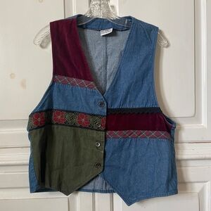 Koret city blues women’s vintage denim and red embroidered patchwork suit vest M
